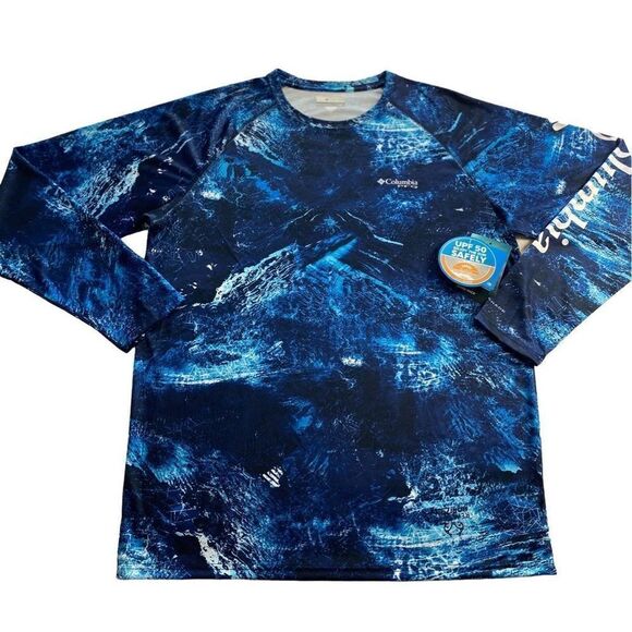 COLUMBIA PFG Mens Large Super Terminal Tackle Long Sleeve Shirt - Blue Multi - Picture 1 of 13